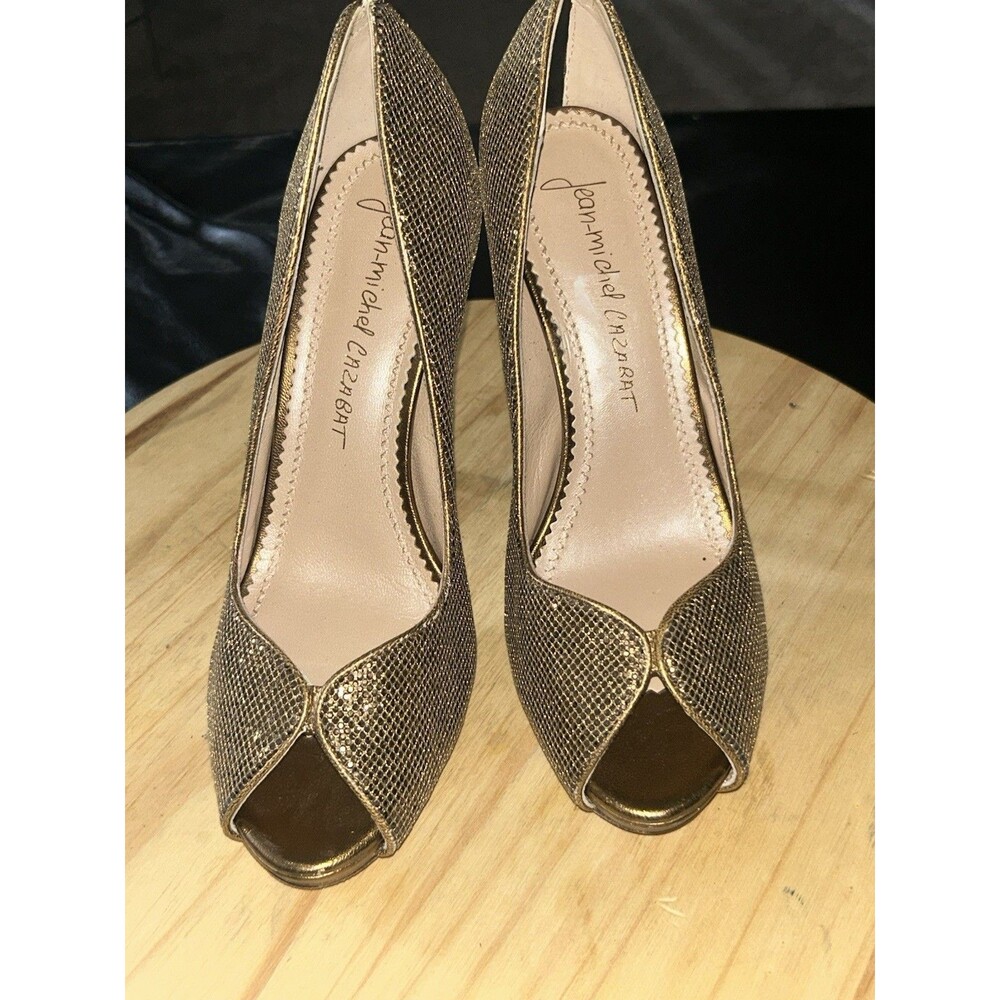 Jean-Michel Cazabat Gold Glitter Mesh Peep Toe Pumps 38.5 US 8.5